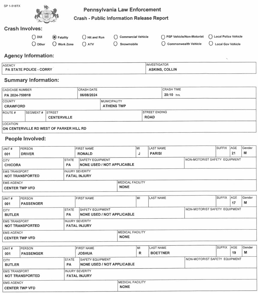 Car Crash Kills 3 Young Men in Crawford County – Solomon's Words for