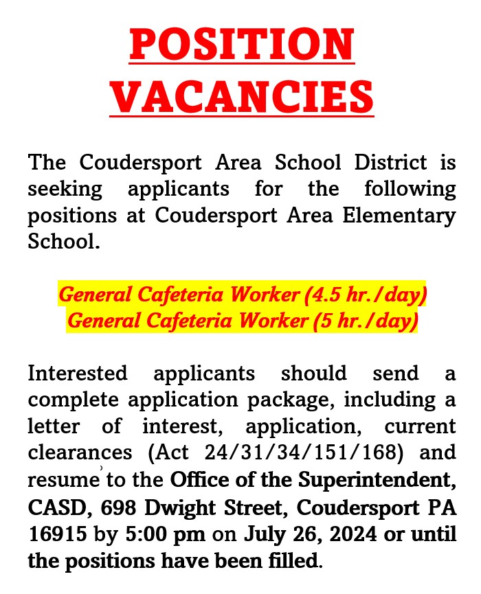 Coudersport Area School District Is Hiring Cafeteria Workers Solomon's Words for the Wise