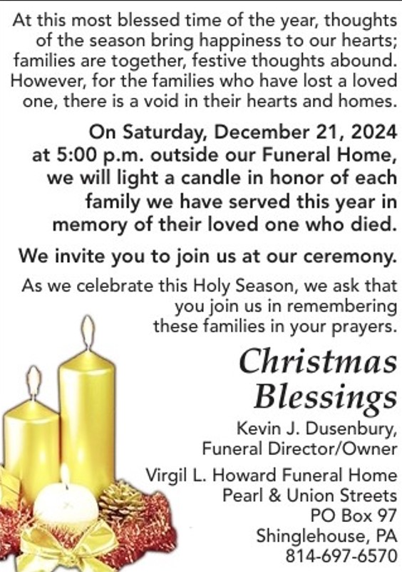 Candle Lighting Service At The Virgil Howard Funeral Home December 21st ...