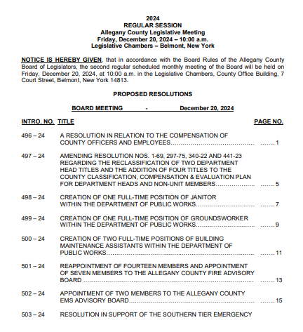 Ny Resolution Post Allegany County, NY, Resolutions for December 20th Legislative Board ...