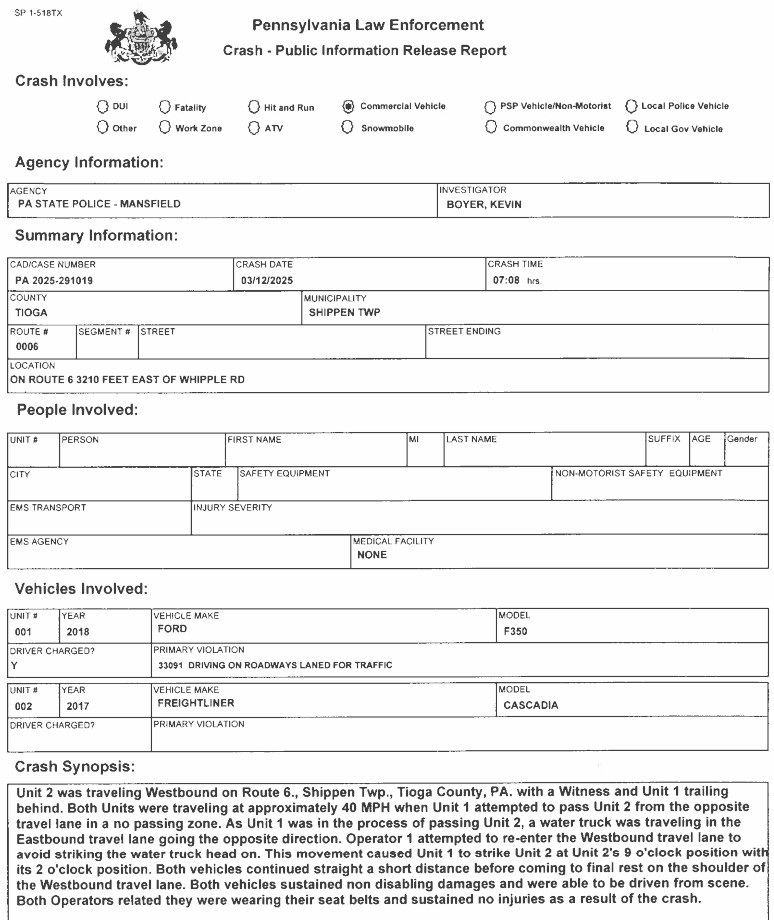 Form 1769 No Injuries And Minor Damage In Two Vehicle Accident On Rt. 6 In ...