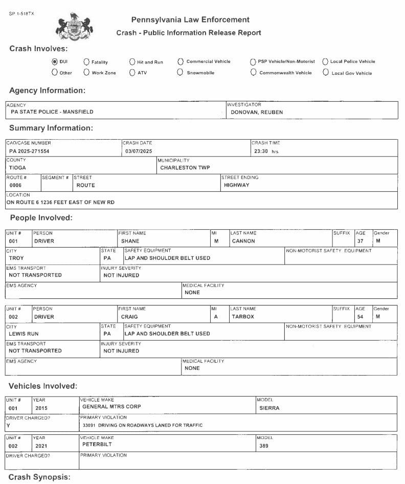 Form 1769 No Injuries And Heavy Damage In Two Vehicle Accident On Rt. 6 In ...