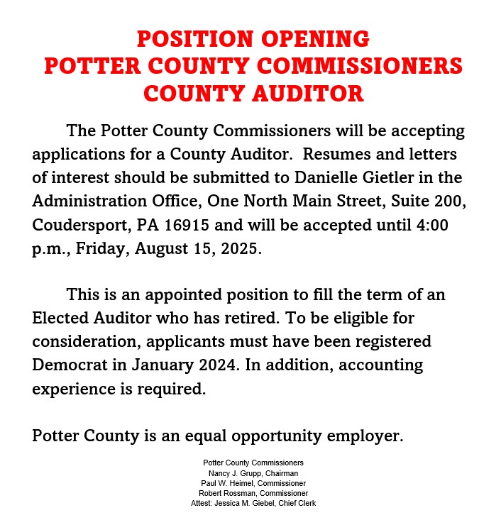 Potter County Commissioners Seeking County Auditor – Solomon's Words ...