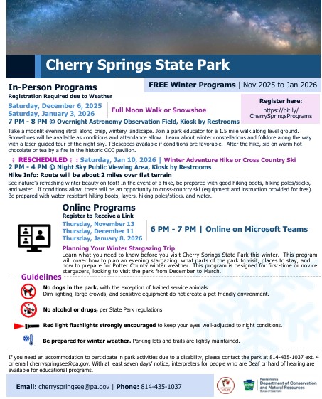 Cherry Springs Winter Programs – Solomon's Words for the Wise